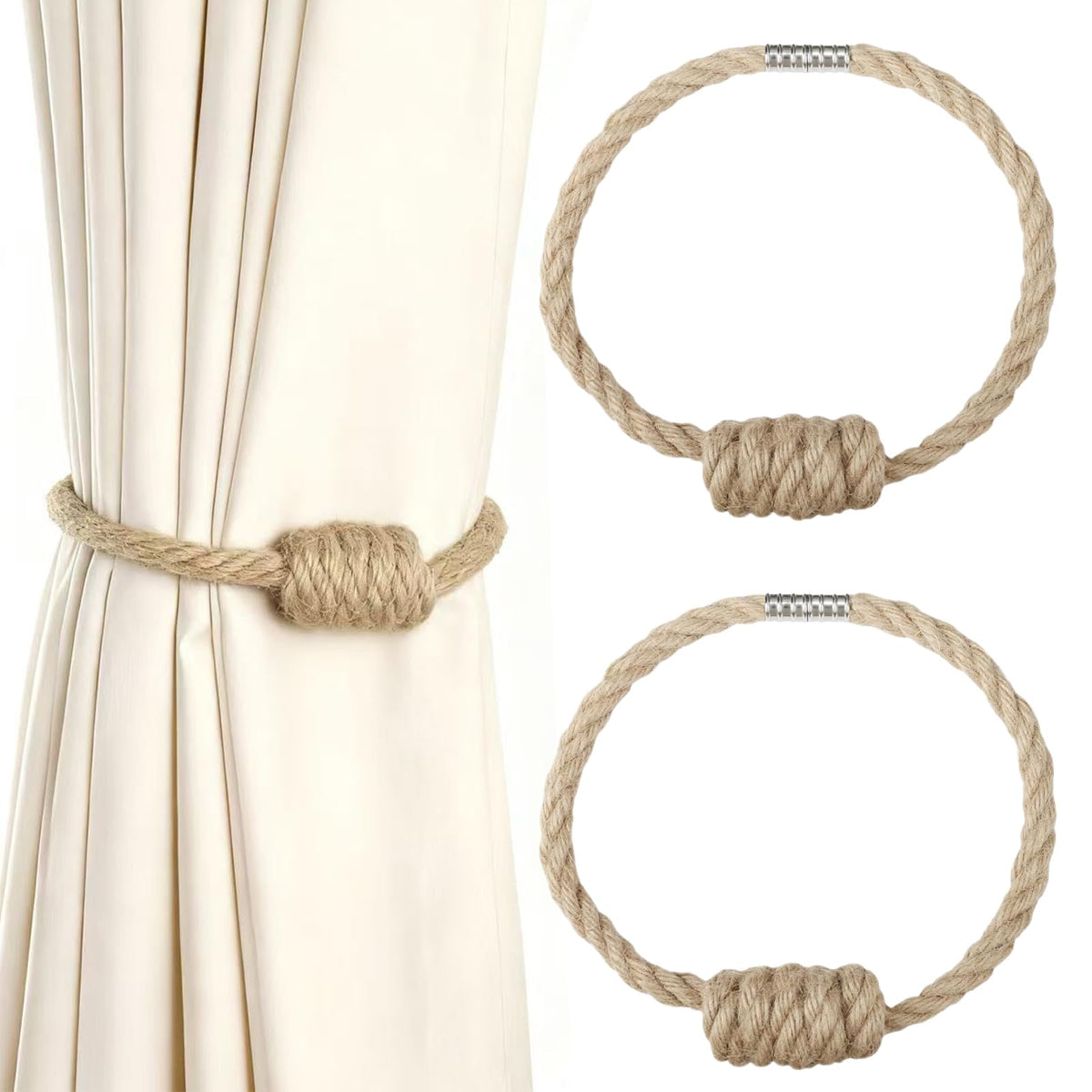 2 Pack Magnetic Curtain Tiebacks with Rope Knot(Gold,2P)