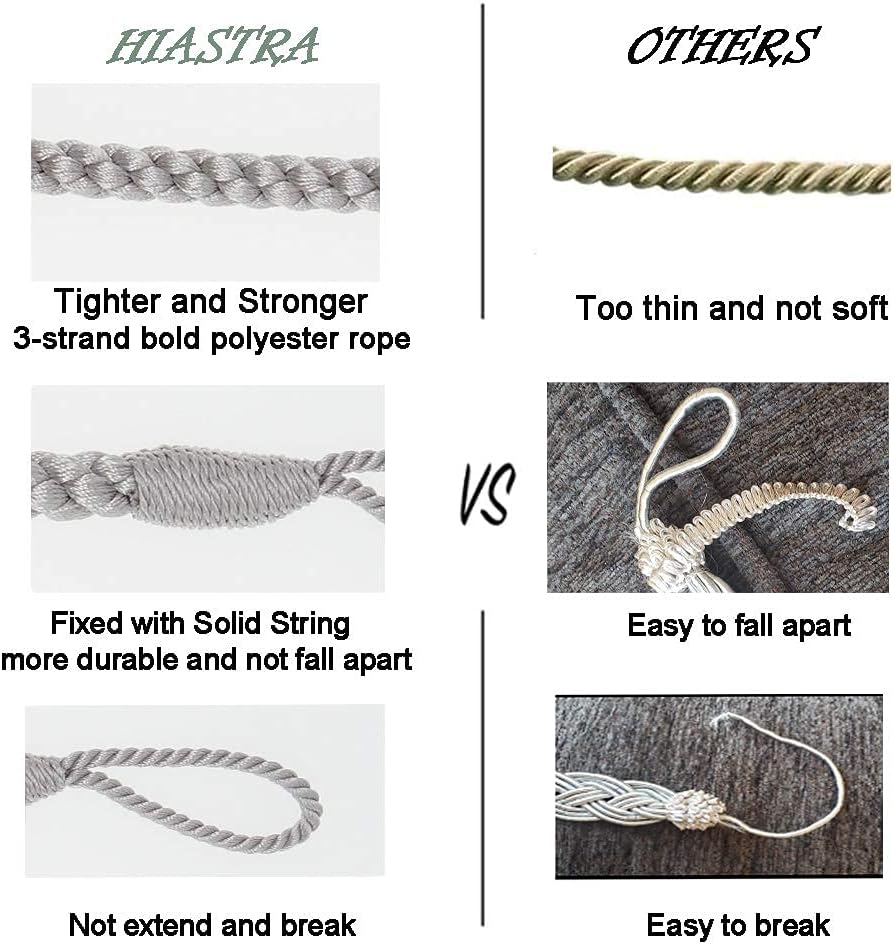 Curtain Tiebacks Ropes, 2pcs Decorative Handmade Tie Backs Curtain Holdbacks Holders Cord for Window Sheer Drapes Indoor Outdoor, Grey