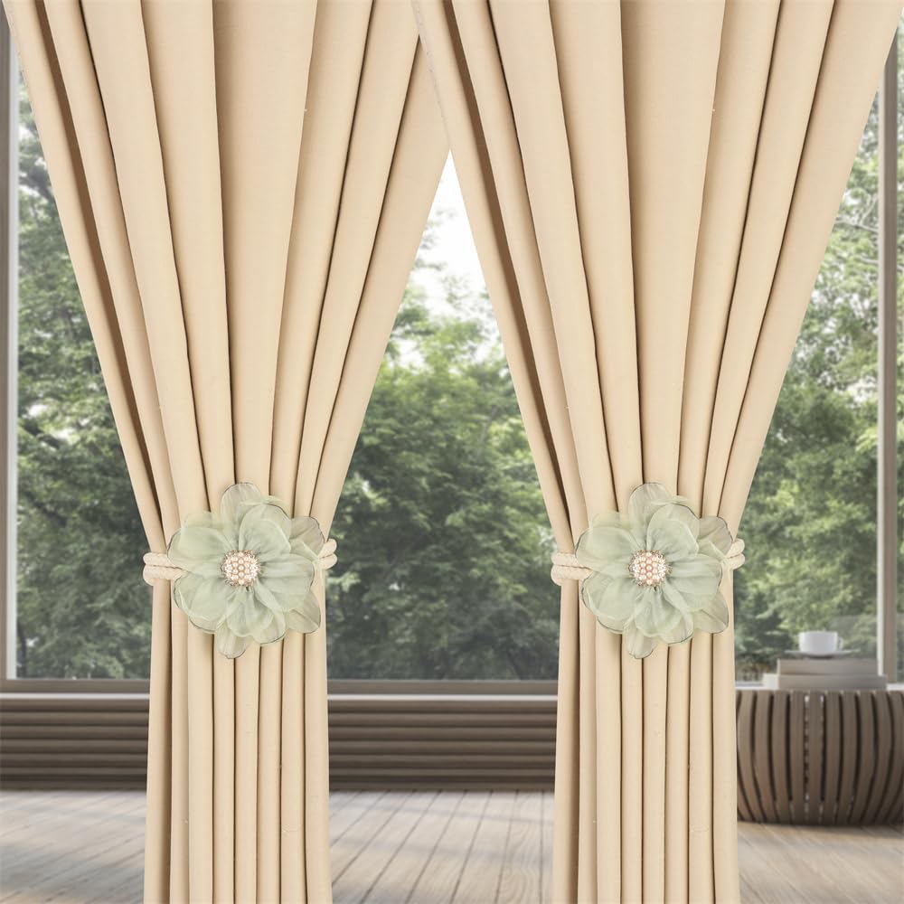 SUQ I OME Lotus Flower Curtain Tiebacks Holdbacks, Green