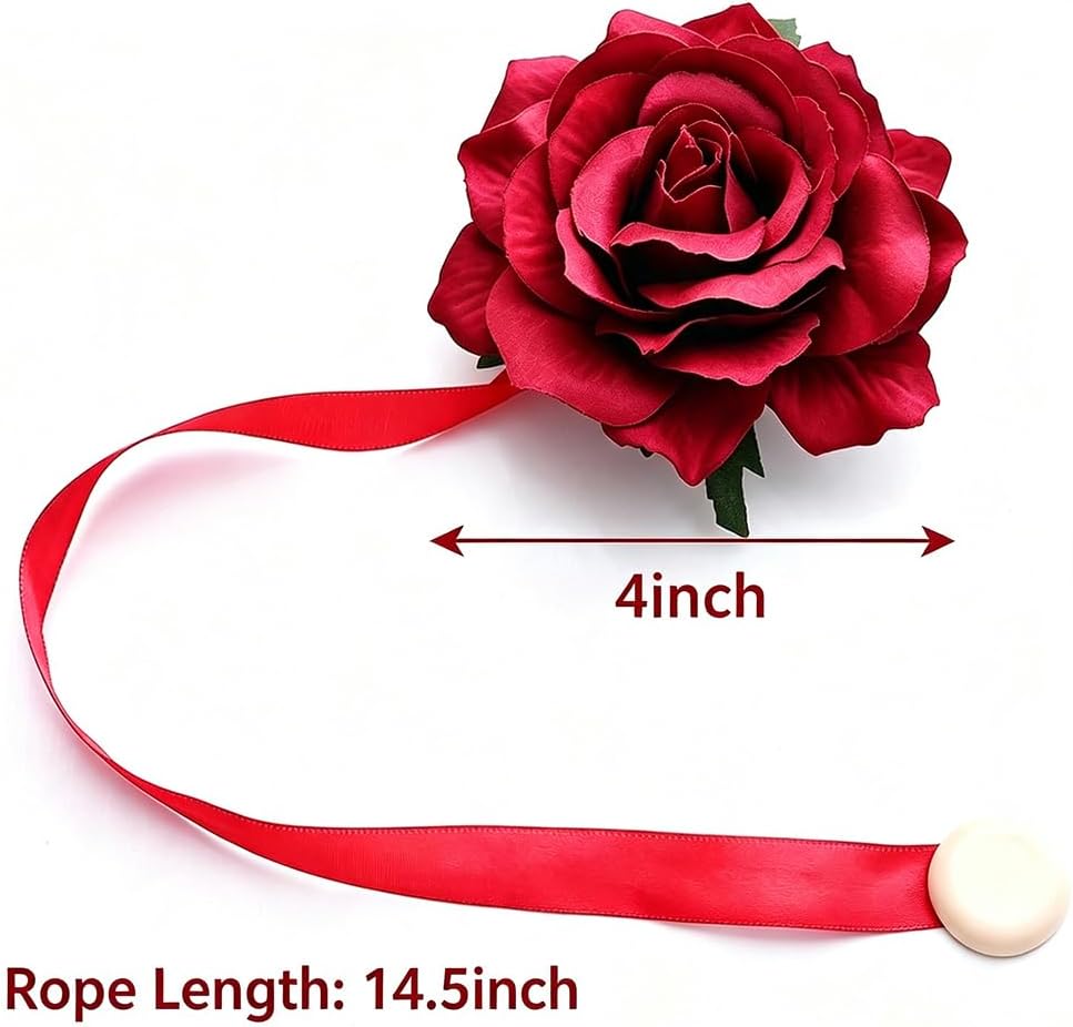 Magnetic Curtain Tiebacks, Rose Flower Tie Backs Rope