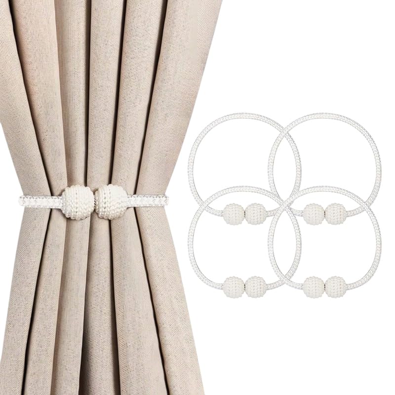10 Pack Magnetic Curtain Tiebacks ，Decorative Curtain Tiebacks Buckles Holdbacks for Home Bedroom Office Curtain Decor (White)