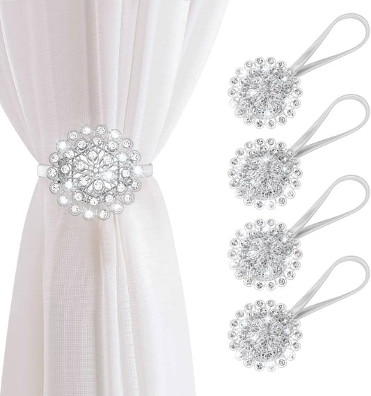 AULEEP Magnetic Curtain Tiebacks Crystal Curtain Ties Holdbacks, 4 Pack