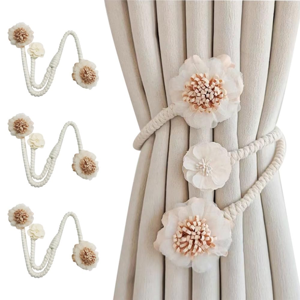Curtain Decorative Tiebacks, 2/4PCS Flower Curtain Holder No-Punch Flexible Curtains Holdbacks for Bedroom Home Office Decor