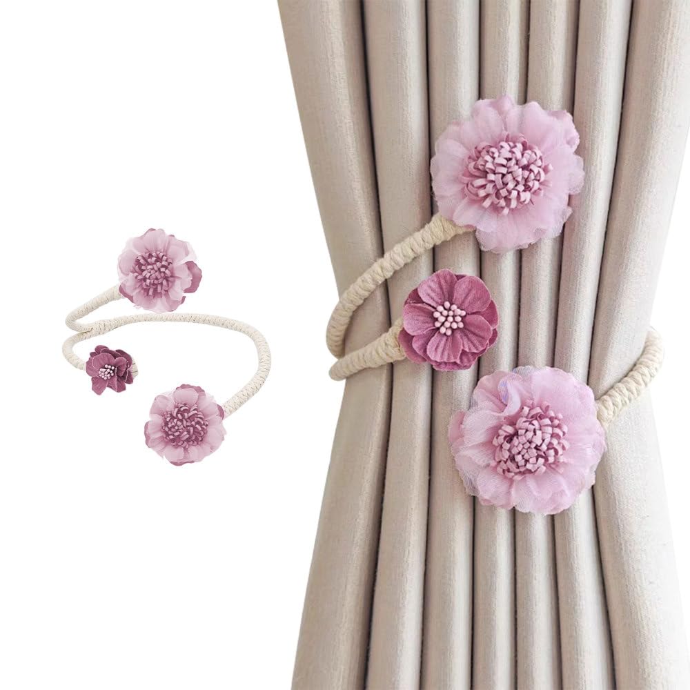 Curtain Decorative Tiebacks, 2/4PCS Flower Curtain Holder No-Punch Flexible Curtains Holdbacks for Bedroom Home Office Decor