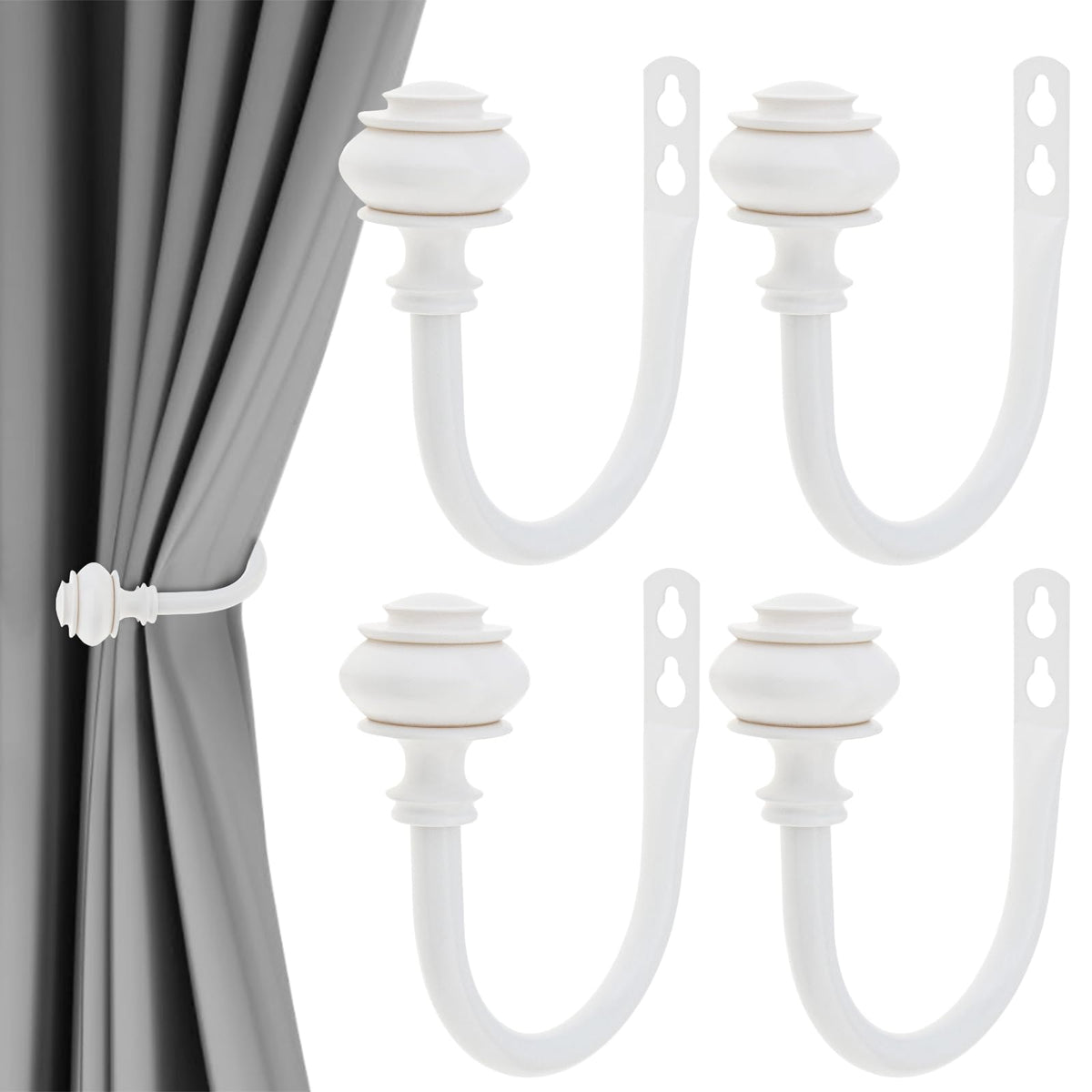 4 Pack Curtain Holdbacks,Heavy Duty Curtain Holders Wall Mounted,Silver