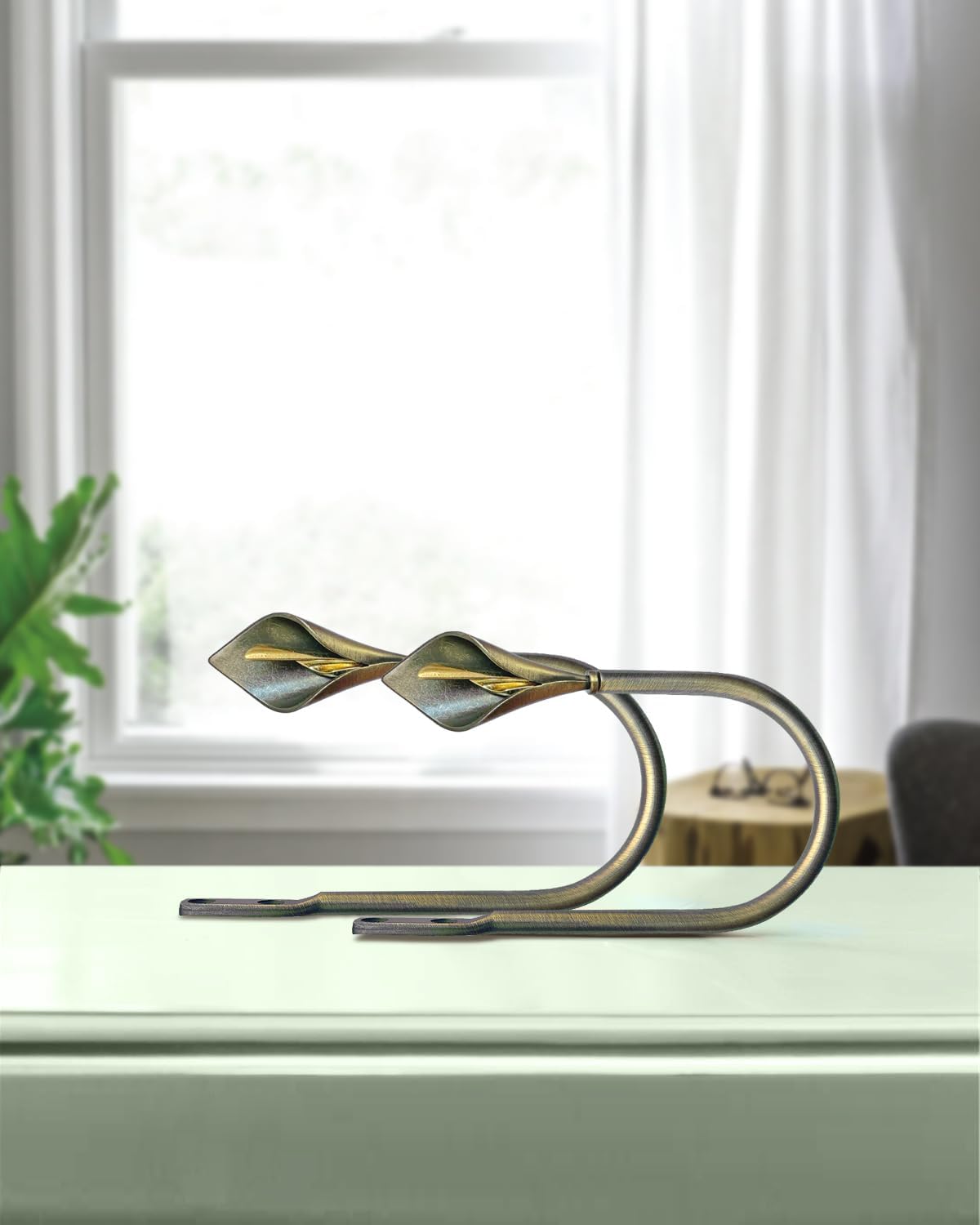 Antique Brass Curtain Holdbacks, Calla Lily Metal Tiebacks Wall Mounted - Decorative Holders for Drapes & Curtains, Heavy Duty Pull Back Hooks