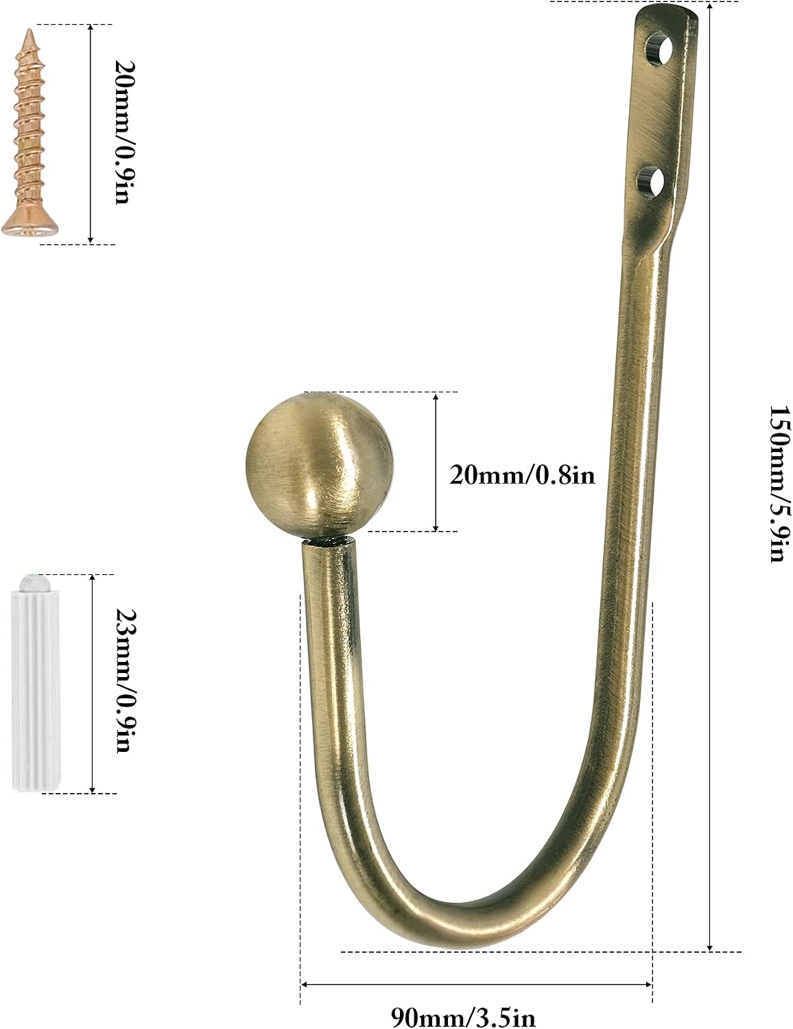 Curtain Holdback, 2 Pcs Wall Mounted Drapery Tiebacks with Screws, Heavy Duty Metal Decorative Window Drapery Holder Curtain Hook, Brass