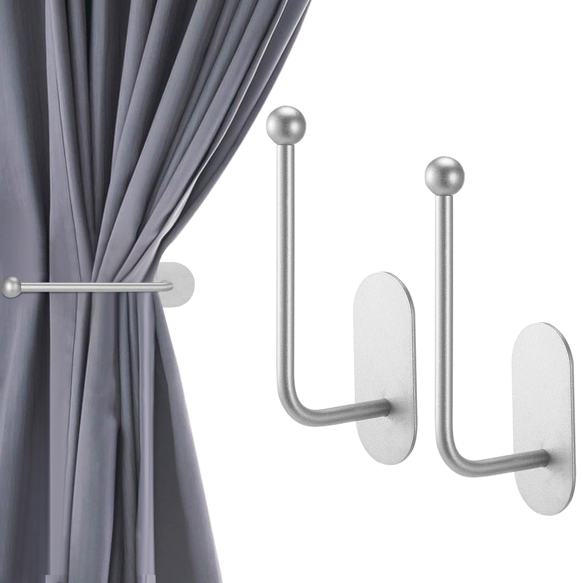 CroBlissful 2 Pcs Adhesive Curtain Holdbacks No Drill Window Hook,Gold