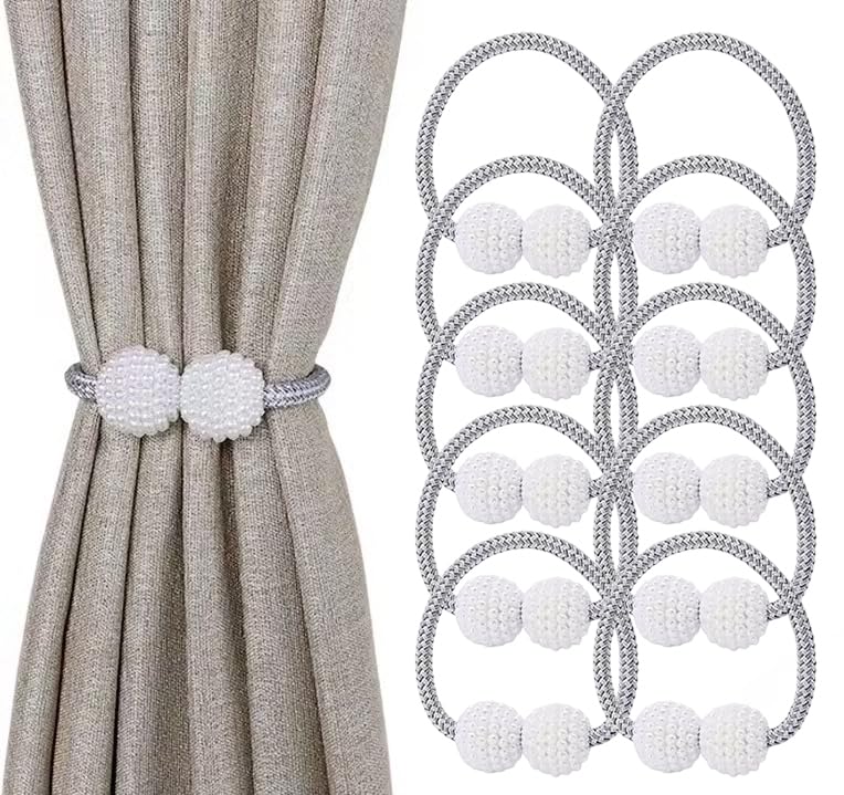 10 Pack Magnetic Curtain Tiebacks ，Decorative Curtain Tiebacks Buckles Holdbacks for Home Bedroom Office Curtain Decor (White)