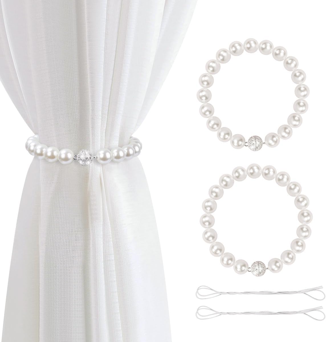 AULEEP Magnetic Curtain Tiebacks Holdbacks Pearl Curtain Holders 2 Pack