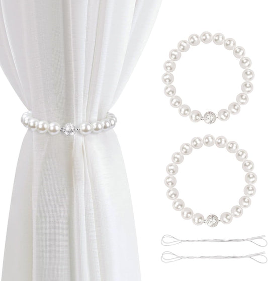 AULEEP Magnetic Curtain Tiebacks Holdbacks Pearl Curtain Holders 2 Pack