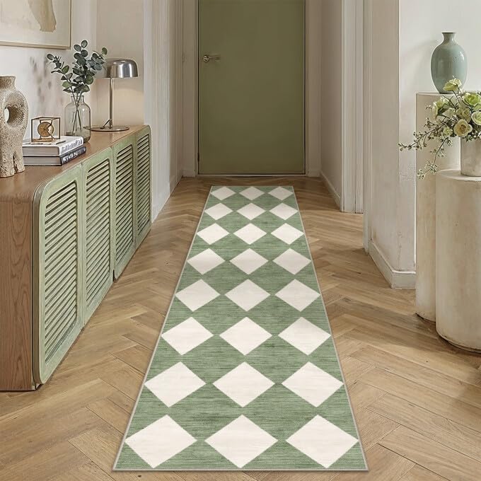 PureCozy 8x10 Washable Area Rug Living Room Beige Non Slip Checkered Carpet