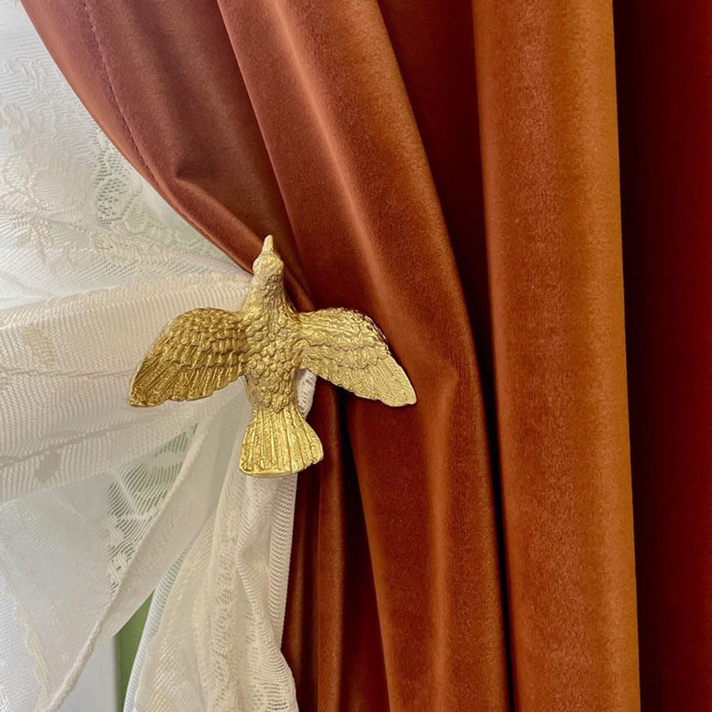 Brass Curtain Holdbacks (2 Pack) Gold Curtain Tieback Curtain Holders Backs Wall Hooks Pull Backs for Wall Mounted Home Decoration (Bow)