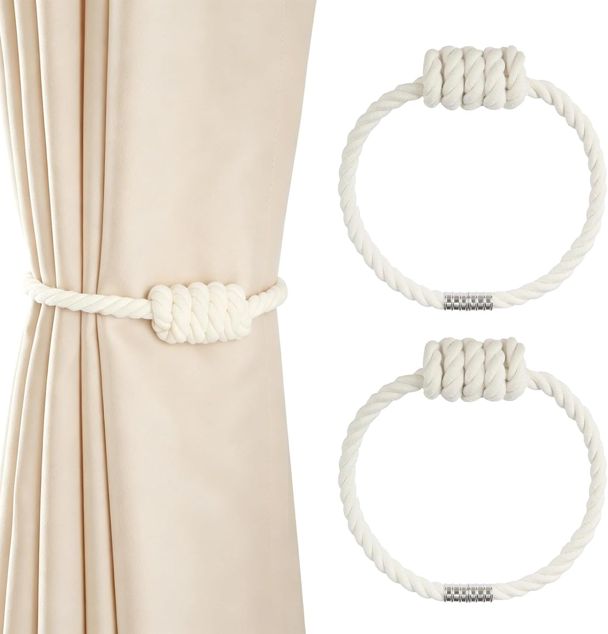 2 Pack Magnetic Curtain Tiebacks with Rope Knot(Gold,2P)