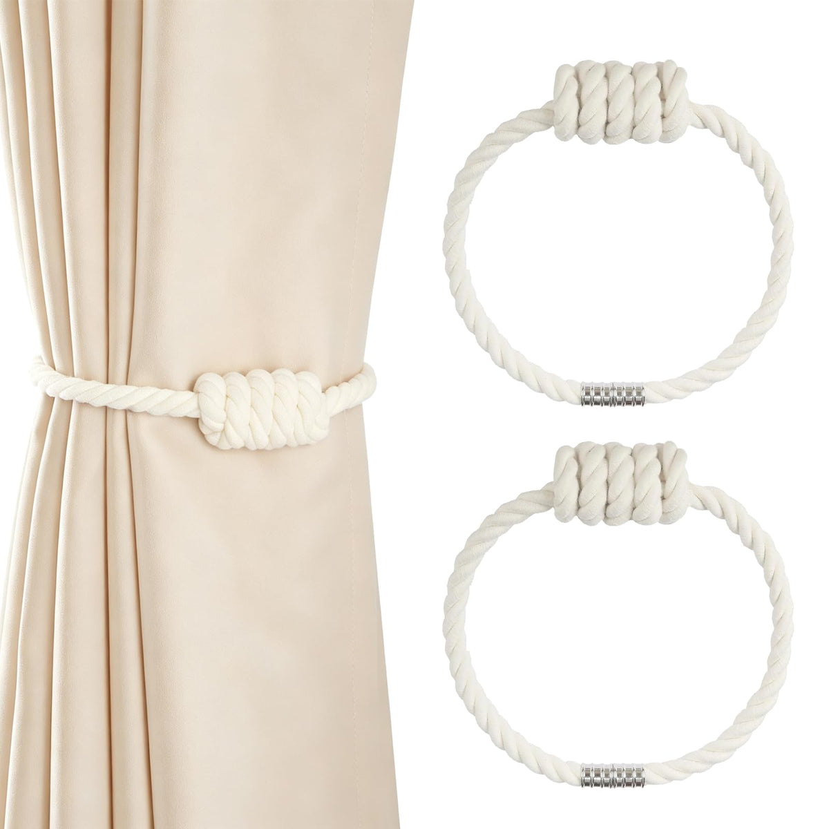 2 Pack Magnetic Curtain Tiebacks with Rope Knot(Gold,2P)