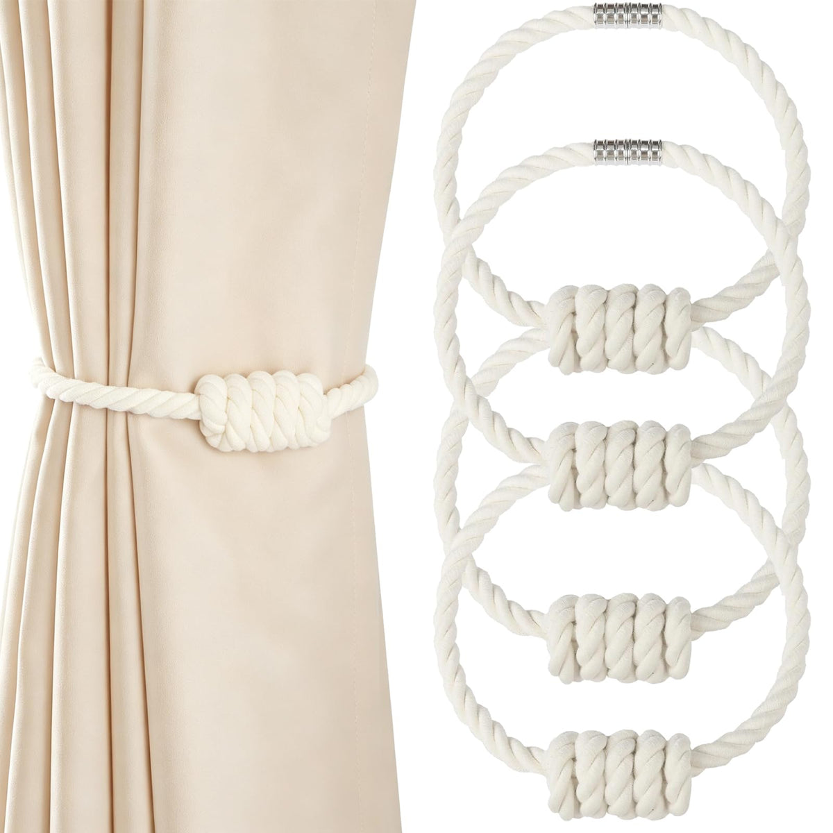 2 Pack Magnetic Curtain Tiebacks with Rope Knot(Gold,2P)