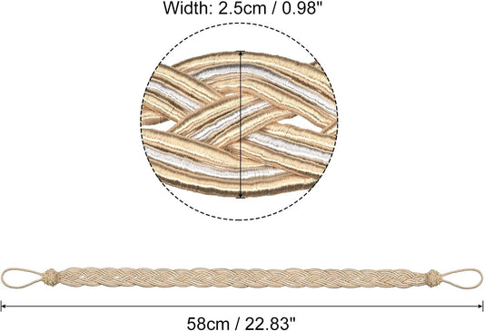 uxcell 4Pcs Curtain Tiebacks, 58cm/23 Braided Drapery Holdback Holder Decorative Rope Tie Back with 4 Metal Hooks, Taupe/Silver