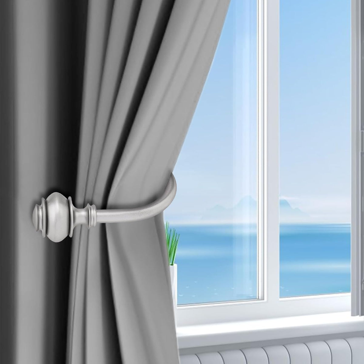 4 Pack Curtain Holdbacks,Heavy Duty Curtain Holders Wall Mounted,Silver