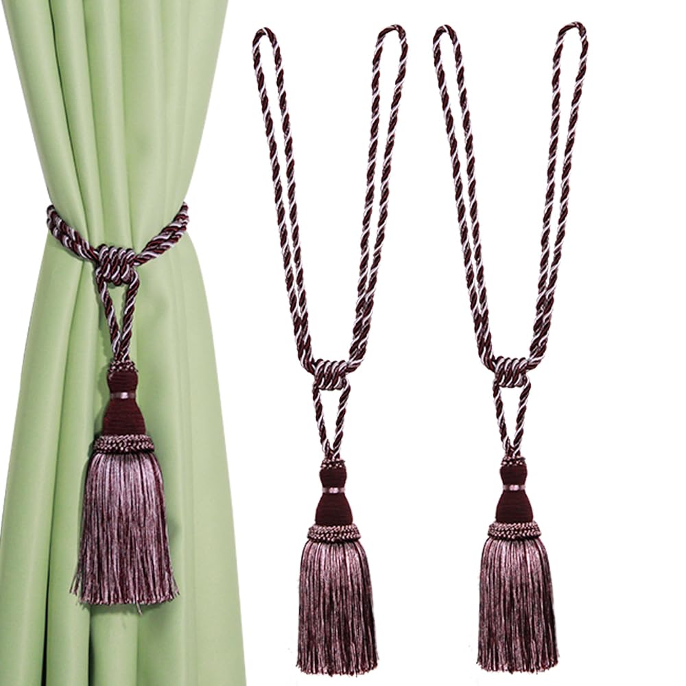 BEL AVENIR 2 Pack Curtain Tiebacks Tassel Drapery Tie-Backs Rope Holdbacks