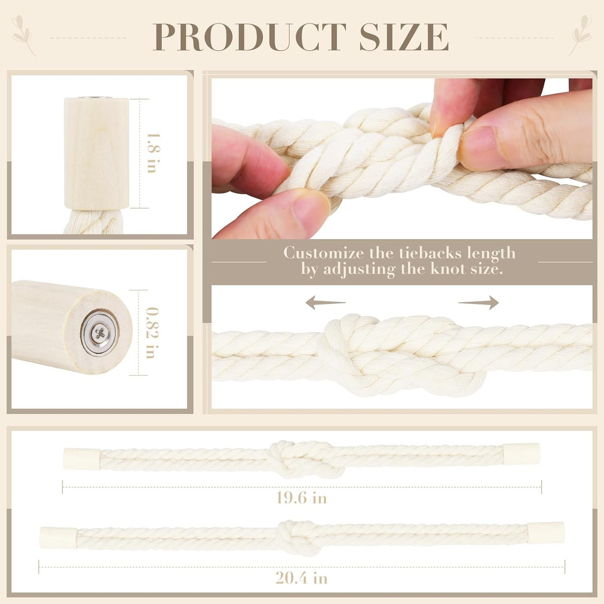 Magnetic Curtain Tiebacks, Boho Curtain Holdbacks, Beige, 2 Pcs