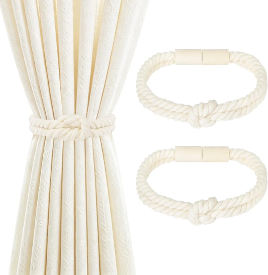 Magnetic Curtain Tiebacks, Boho Curtain Holdbacks, Beige, 2 Pcs