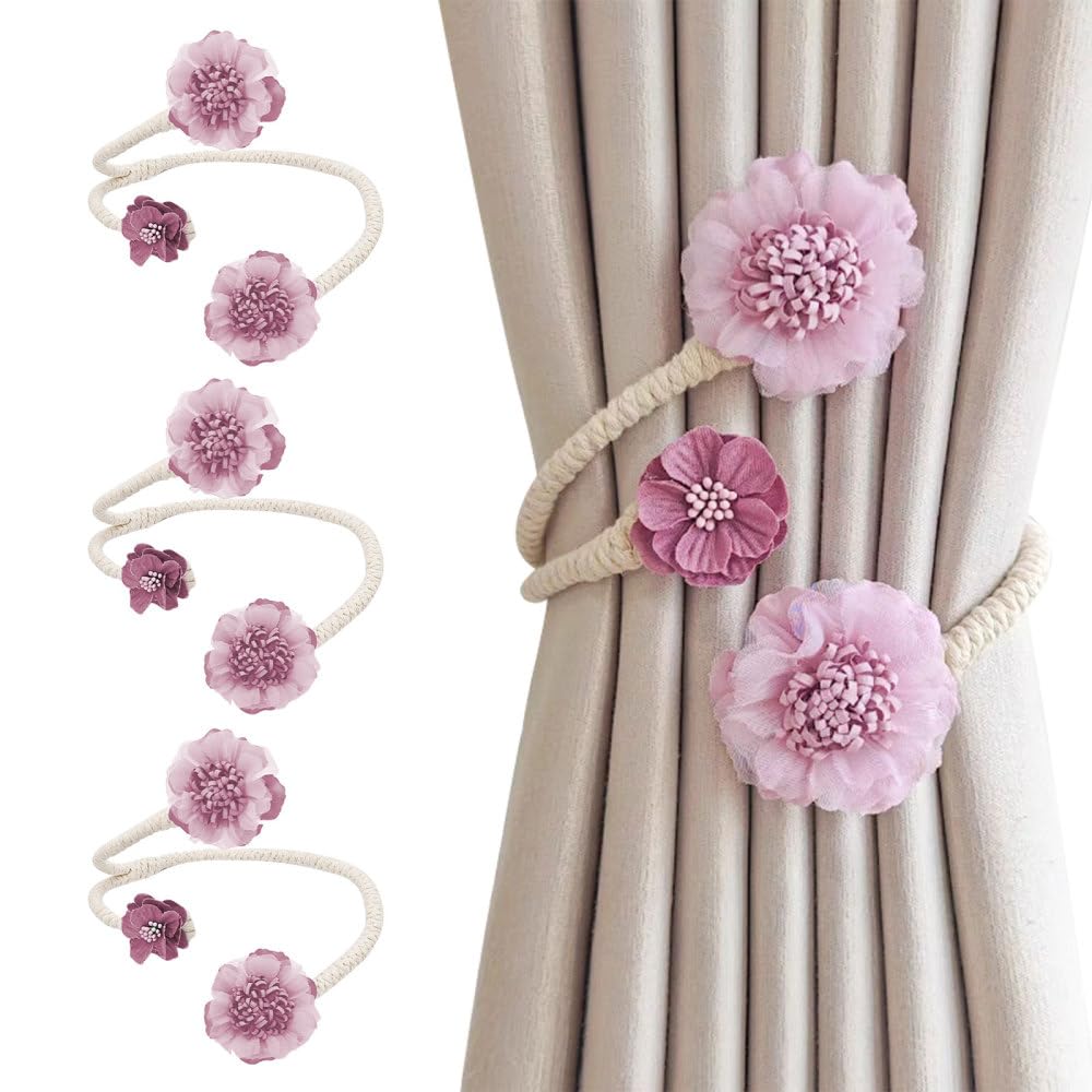 Curtain Decorative Tiebacks, 2/4PCS Flower Curtain Holder No-Punch Flexible Curtains Holdbacks for Bedroom Home Office Decor