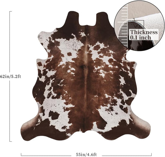 Faux Cowhide Cow Print Rug, Animal Hide Western Decor, 4.6 x 5.2 Feet