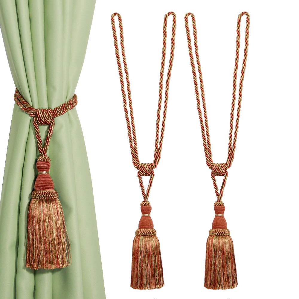 BEL AVENIR 2 Pack Curtain Tiebacks Tassel Drapery Tie-Backs Rope Holdbacks