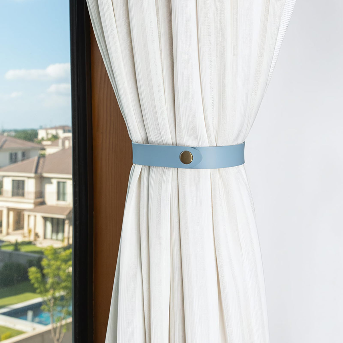 PU Leather Curtain Tie Backs, Ring Clips Curtain Holdabakcs Buckle for Window Draperies of Home Hotel Curtain Holders, Rope Decoration Creative Curtains Buckle Modern Minimalist Set of 2 (Dark Brown)