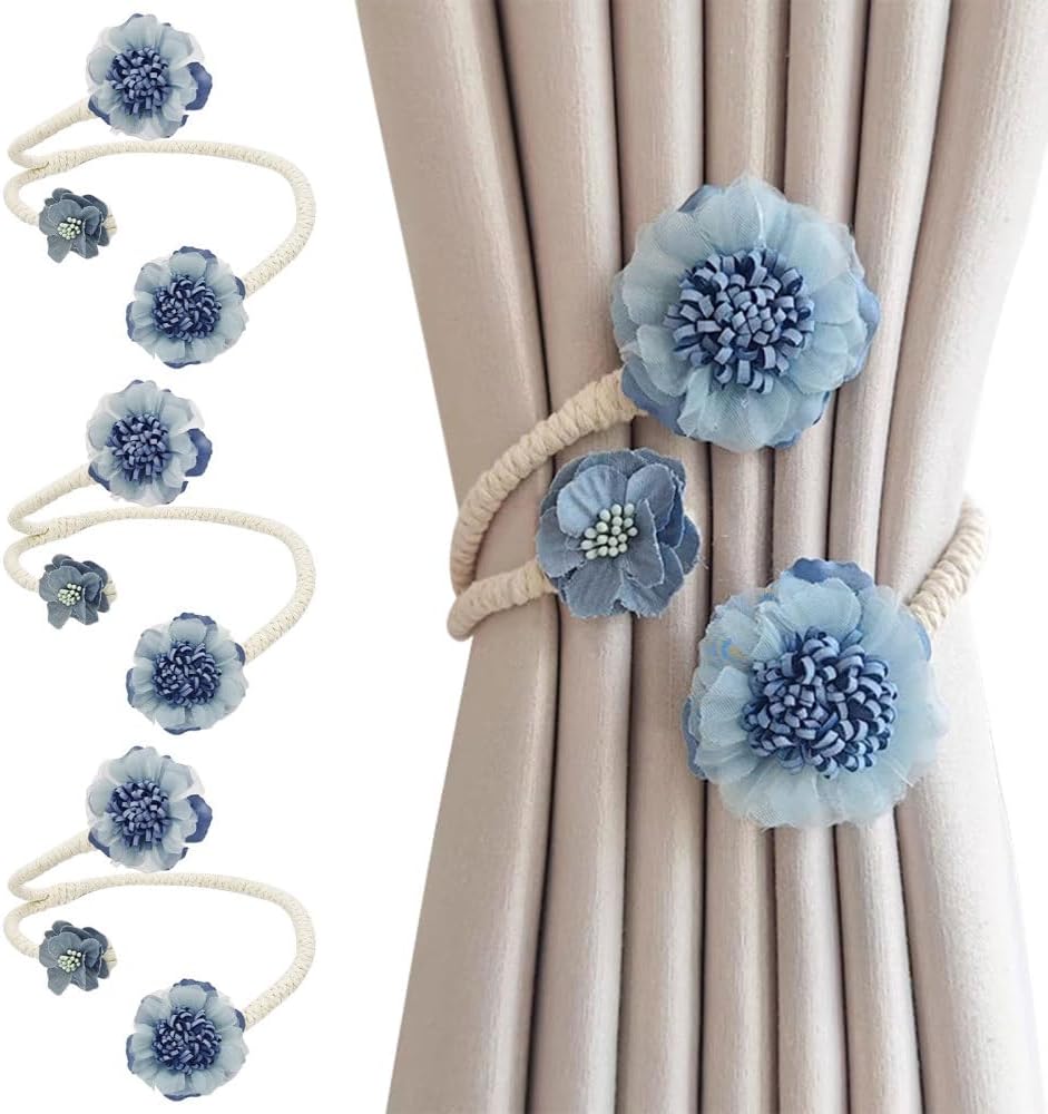 Curtain Decorative Tiebacks, 2/4PCS Flower Curtain Holder No-Punch Flexible Curtains Holdbacks for Bedroom Home Office Decor