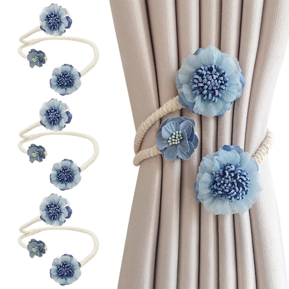 Curtain Decorative Tiebacks, 2/4PCS Flower Curtain Holder No-Punch Flexible Curtains Holdbacks for Bedroom Home Office Decor