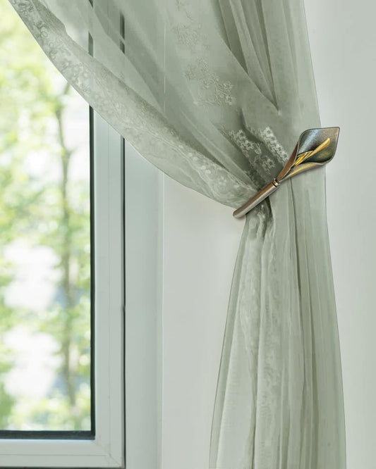 Antique Brass Curtain Holdbacks, Calla Lily Metal Tiebacks Wall Mounted - Decorative Holders for Drapes & Curtains, Heavy Duty Pull Back Hooks
