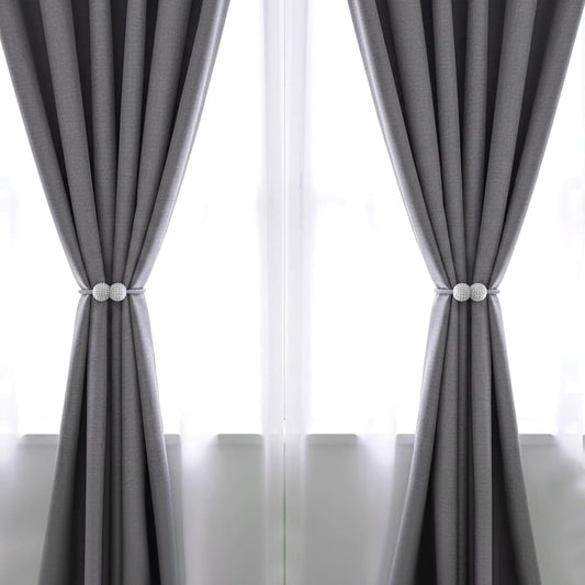 6 Pack Grey Magnetic Curtain Tiebacks with Decorative Pearl, 18.9 inch Curtain Holdbacks for Drapes, Strong Magnet Curtain Holders for Window Treatments, Home and Office Decor