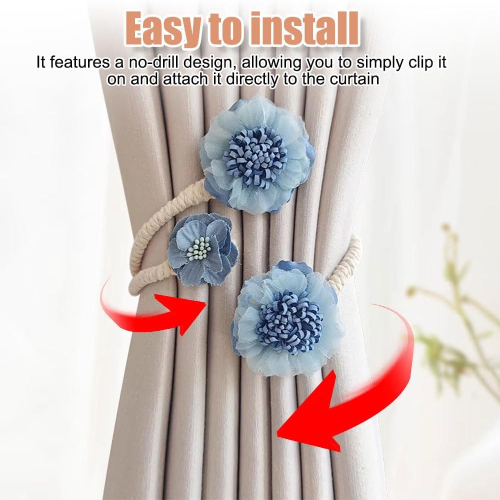 Curtain Decorative Tiebacks, 2/4PCS Flower Curtain Holder No-Punch Flexible Curtains Holdbacks for Bedroom Home Office Decor
