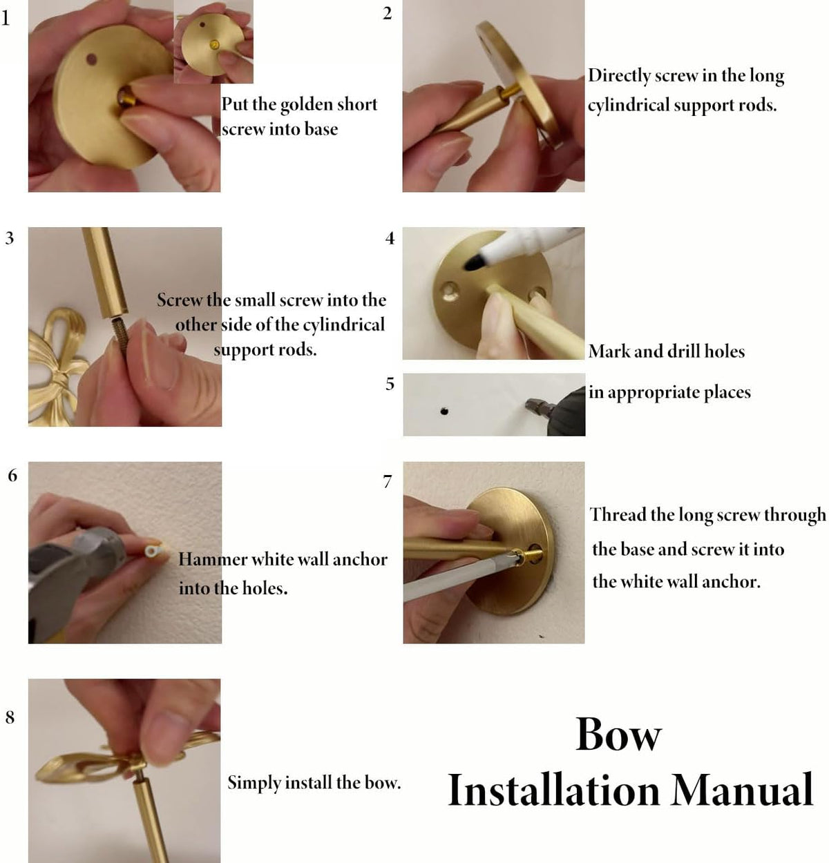 Brass Curtain Holdbacks (2 Pack) Gold Curtain Tieback Curtain Holders Backs Wall Hooks Pull Backs for Wall Mounted Home Decoration (Bow)