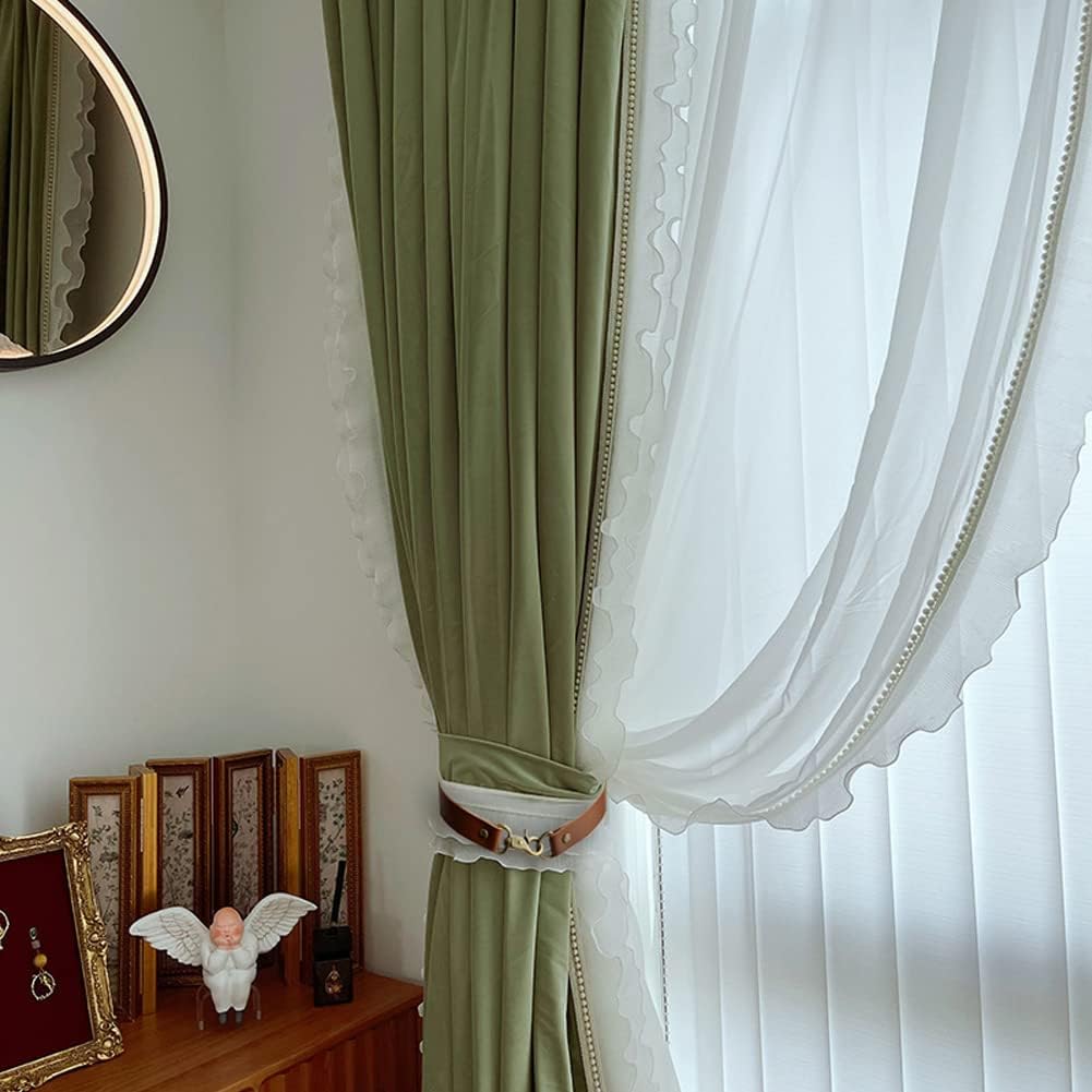Leather Curtain Tiebacks, 4Pcs Leather Curtain Buckle Holdbacks Classic No-Drilling Ties Rope for Home Offic Living Room Bedroom Cafe Decorative (Brown)