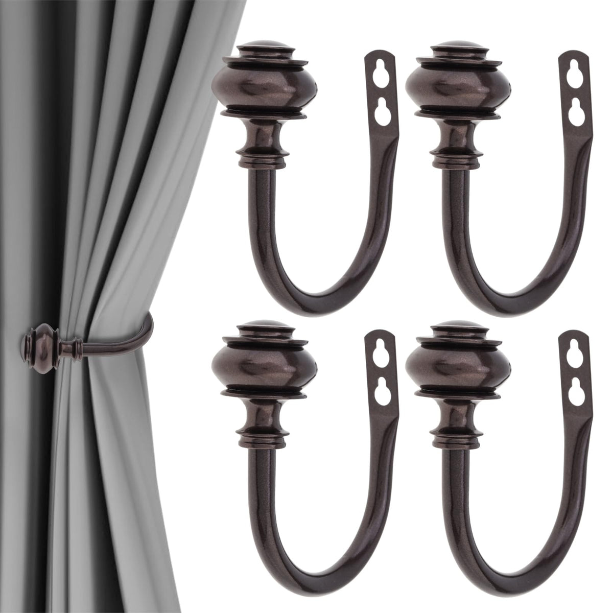 4 Pack Curtain Holdbacks,Heavy Duty Curtain Holders Wall Mounted,Silver