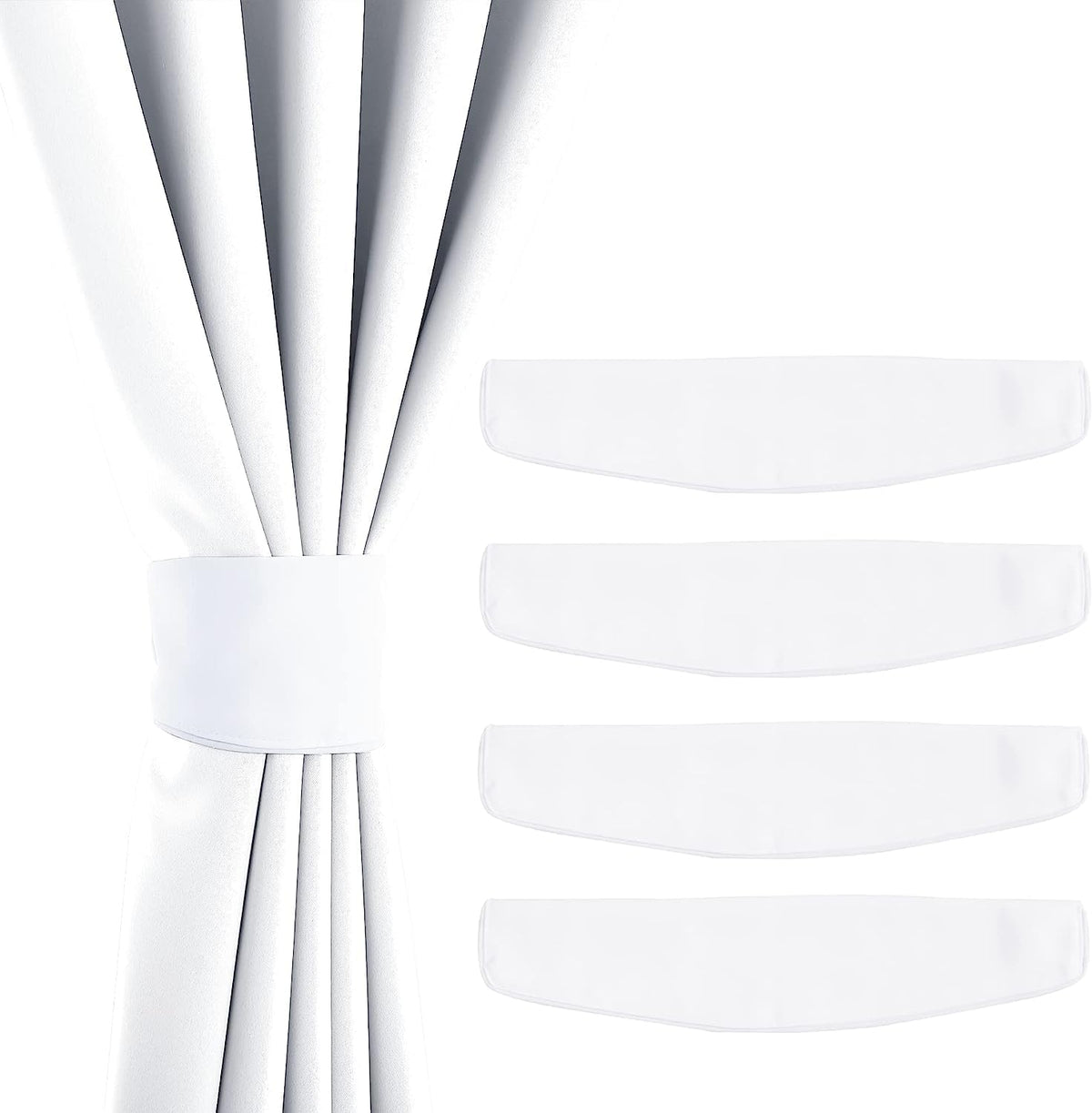 NICETOWN Strong Magnetic Curtain Tiebacks - Natural Decorative Curtain Ties Wide Straps Holdbacks for Modern Curtains (White,11.8 X 4 Inches, Set of 4,Suitable for 29”- 52" Wide)