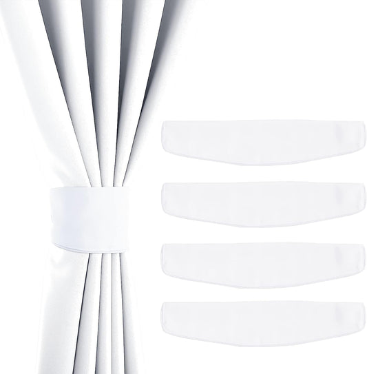 NICETOWN Strong Magnetic Curtain Tiebacks - Natural Decorative Curtain Ties Wide Straps Holdbacks for Modern Curtains (White,11.8 X 4 Inches, Set of 4,Suitable for 29”- 52" Wide)