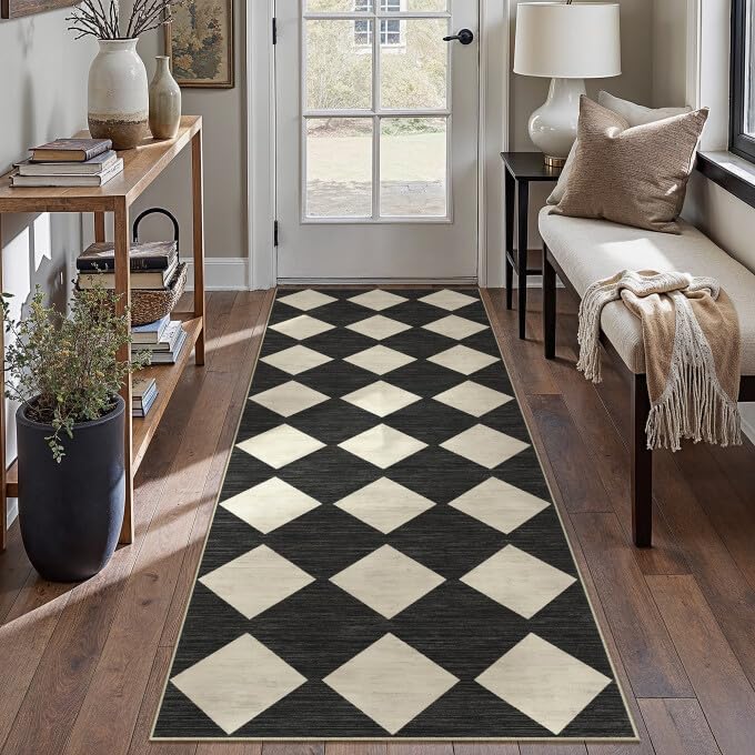 PureCozy 8x10 Washable Area Rug Living Room Beige Non Slip Checkered Carpet
