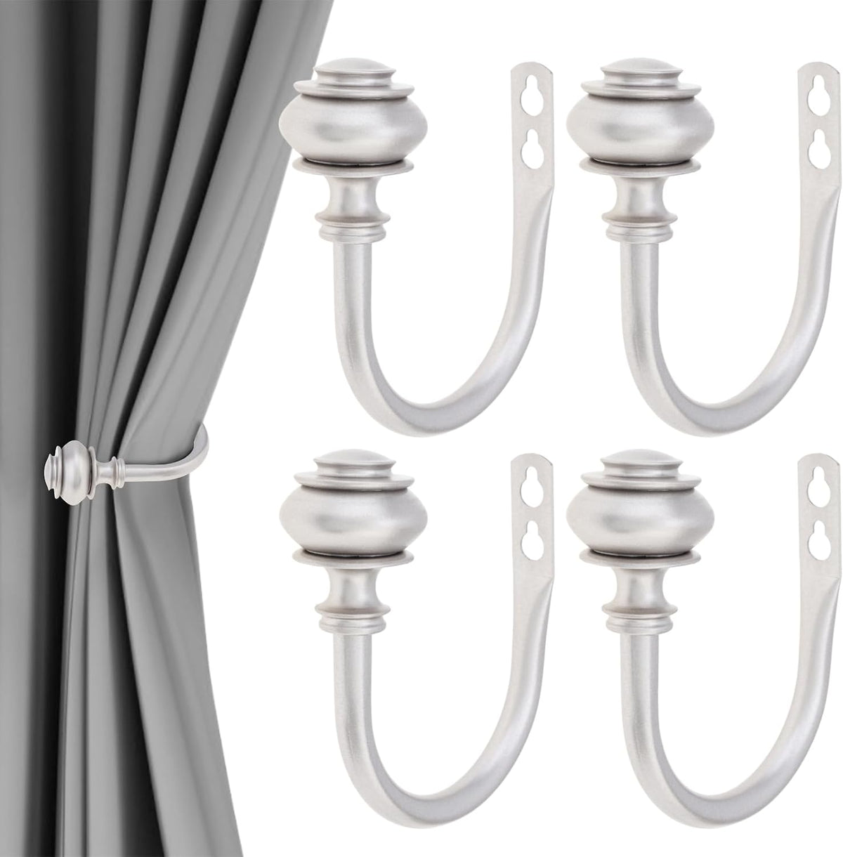 4 Pack Curtain Holdbacks,Heavy Duty Curtain Holders Wall Mounted,Silver