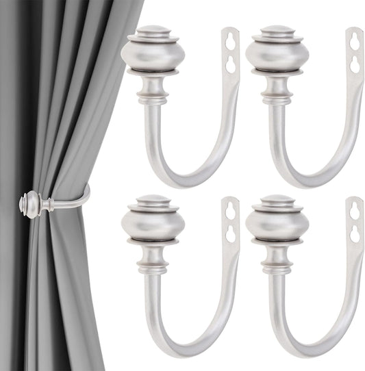 4 Pack Curtain Holdbacks,Heavy Duty Curtain Holders Wall Mounted,Silver