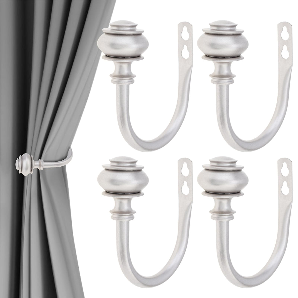 4 Pack Curtain Holdbacks,Heavy Duty Curtain Holders Wall Mounted,Silver