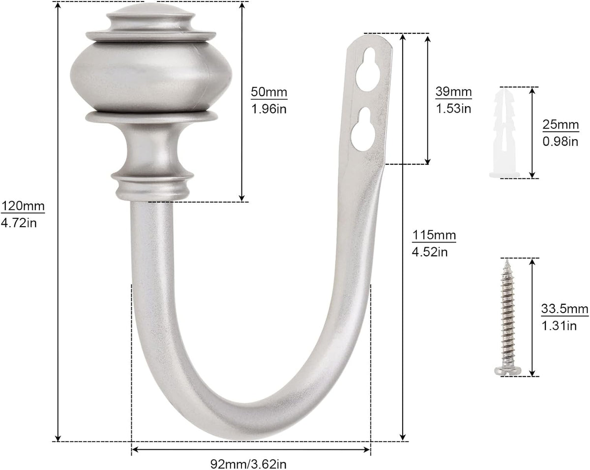 4 Pack Curtain Holdbacks,Heavy Duty Curtain Holders Wall Mounted,Silver