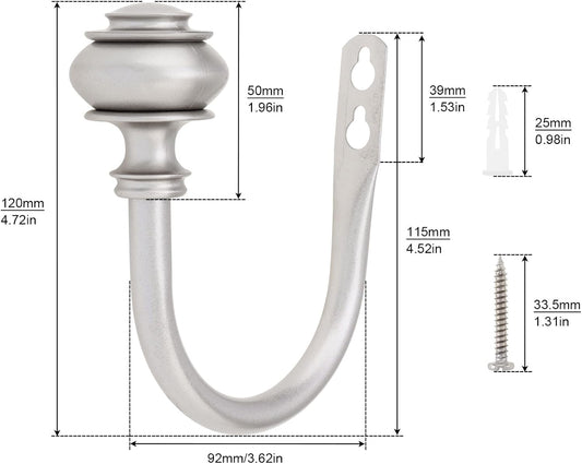 4 Pack Curtain Holdbacks,Heavy Duty Curtain Holders Wall Mounted,Silver