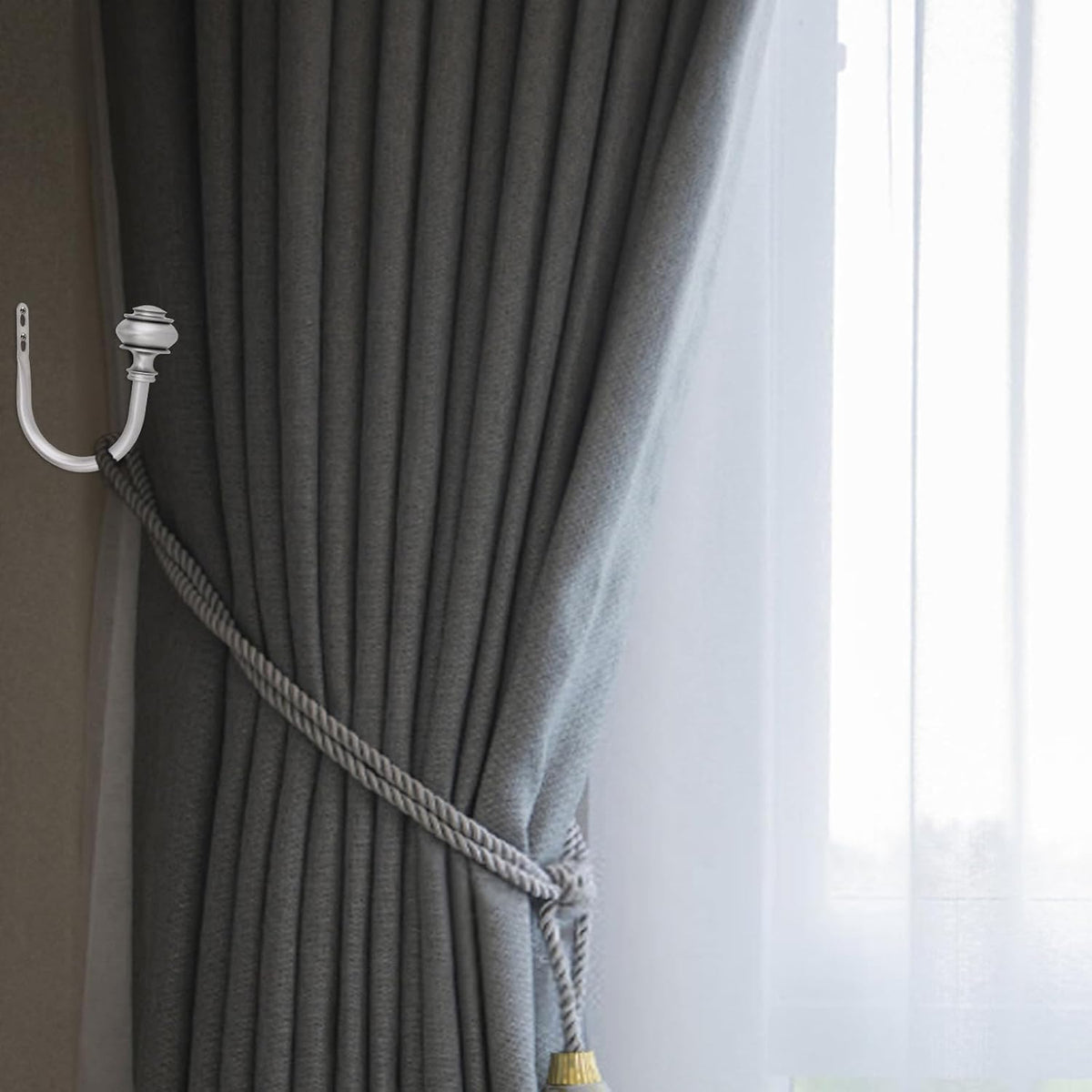 4 Pack Curtain Holdbacks,Heavy Duty Curtain Holders Wall Mounted,Silver