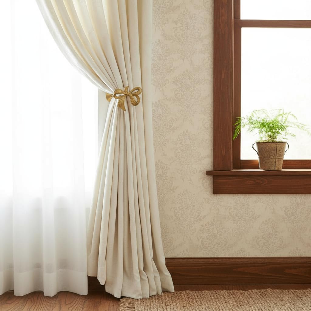 Brass Curtain Holdbacks (2 Pack) Gold Curtain Tieback Curtain Holders Backs Wall Hooks Pull Backs for Wall Mounted Home Decoration (Bow)