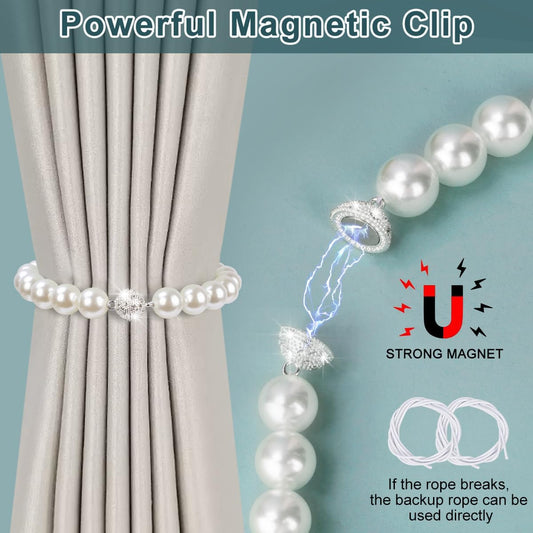 AULEEP Magnetic Curtain Tiebacks Holdbacks Pearl Curtain Holders 2 Pack