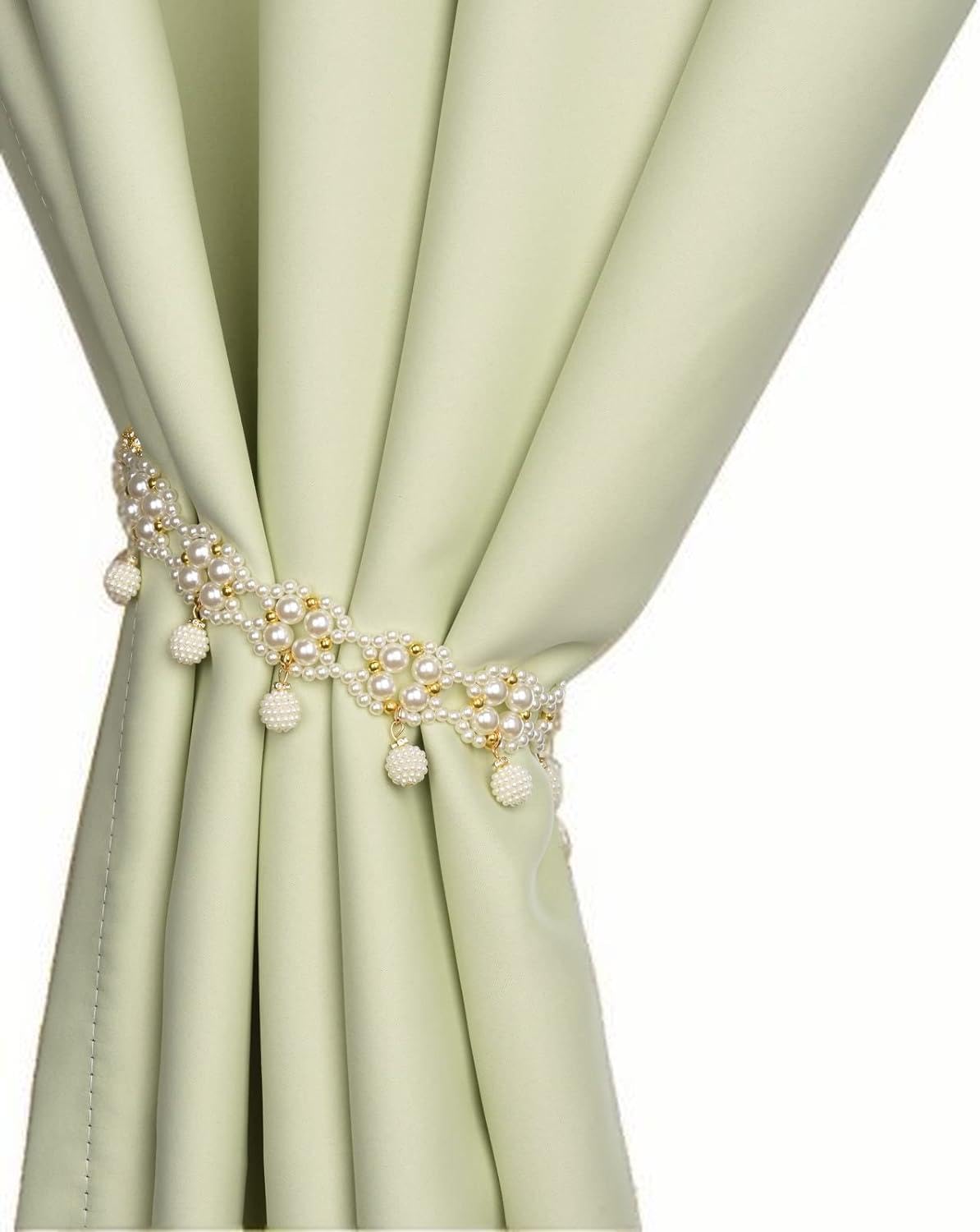 SUQ I OME Magnetic Pearl Beaded Curtain Tieback, White, 1 Pair