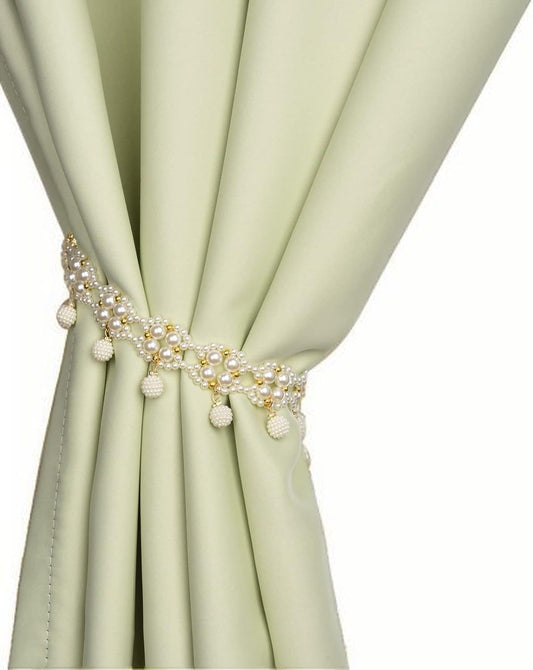SUQ I OME Magnetic Pearl Beaded Curtain Tieback, White, 1 Pair